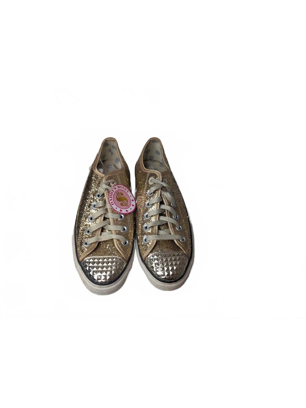 NWT Daddy's Money Y2K Gold Glitter Low-Top Sneakers with Studded Toe Cap Size 8